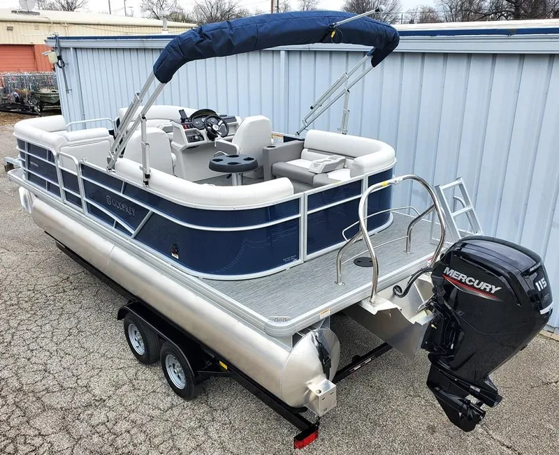 Slide: The Image of 2023 Sweetwater 2286 Xperience Split Bench OB pontoon boat with Mercury outboard motor. - 5