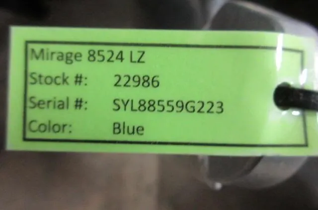 Slide: The Image of Label for 2023 Sylvan Mirage 8524 LZ, stock #22986, serial #SYL88559G223, blue color - 11