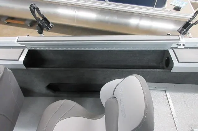 Slide: The Image of 2023 Smoker Craft Pro Angler XL 171 interior seating and storage compartment. - 10