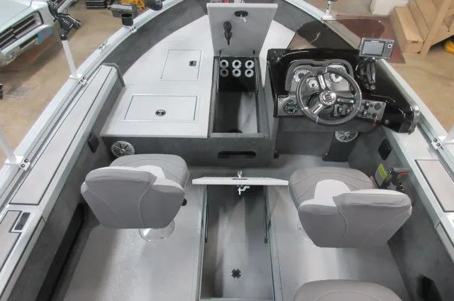 Slide: The Image of 2023 Smoker Craft Pro Angler XL 171 interior with steering console and seating. - 6