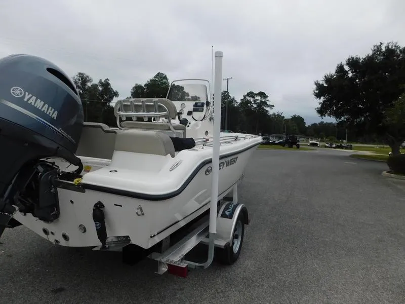 Slide: The Image of 2023 Key West 189 FS boat with Yamaha engine on trailer. - 4