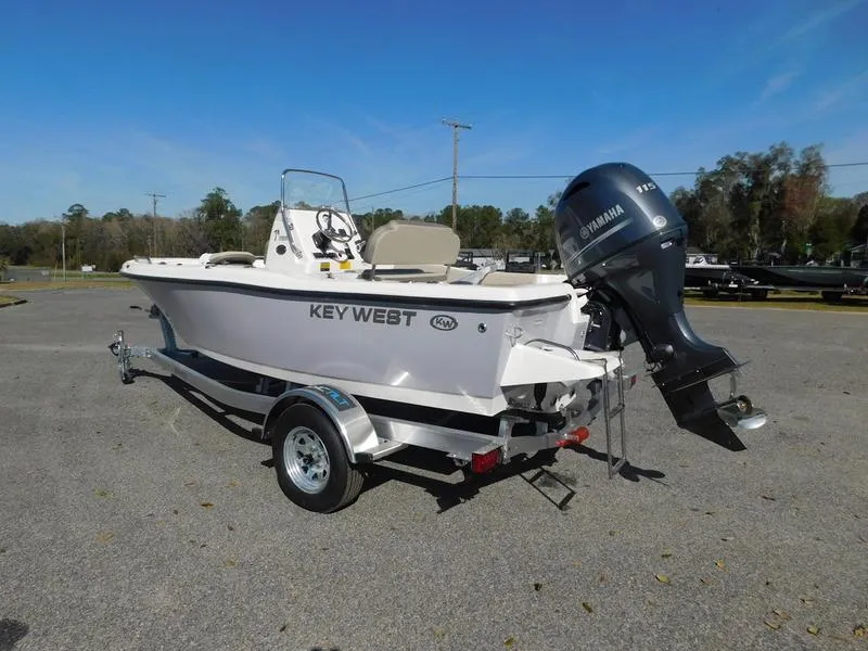 Slide: The Image of 2023 Key West 179FS boat on trailer with Yamaha outboard motor. - 6