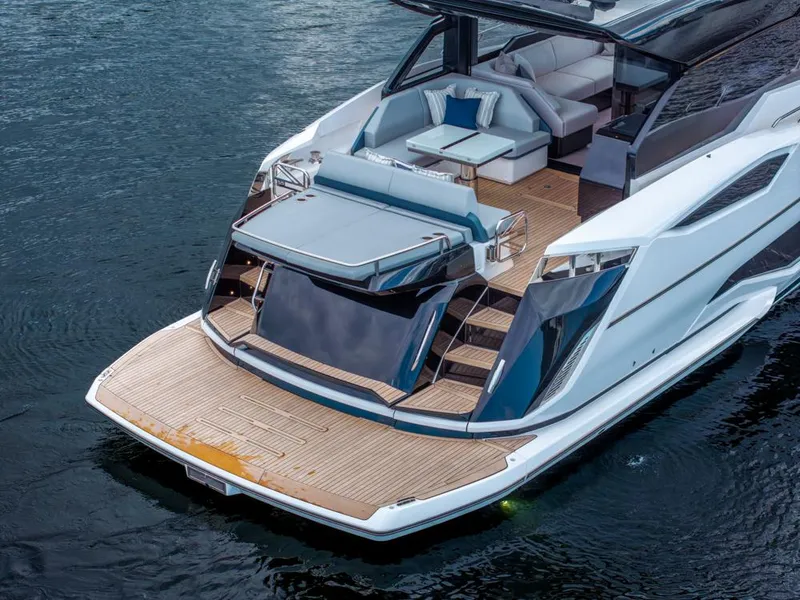 Slide: The Image of Luxury Sunseeker Predator 55 yacht, 2025 model, featuring sleek design and spacious deck. - 27