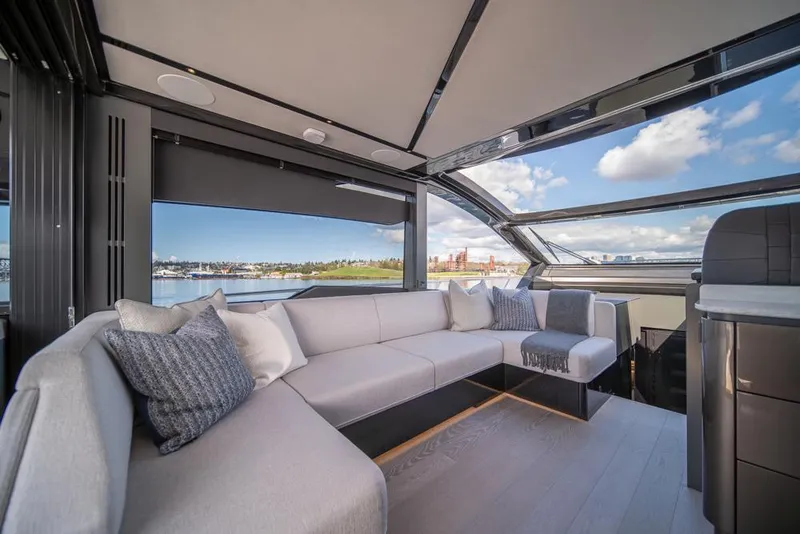 Slide: The Image of Luxurious interior of 2025 Sunseeker Predator 55 yacht with spacious seating and scenic views. - 40
