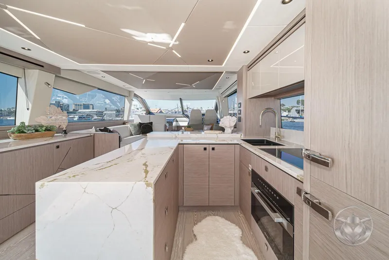 Slide: The Image of Luxurious interior of 2025 Sunseeker Manhattan 68 yacht with modern kitchen design. - 42