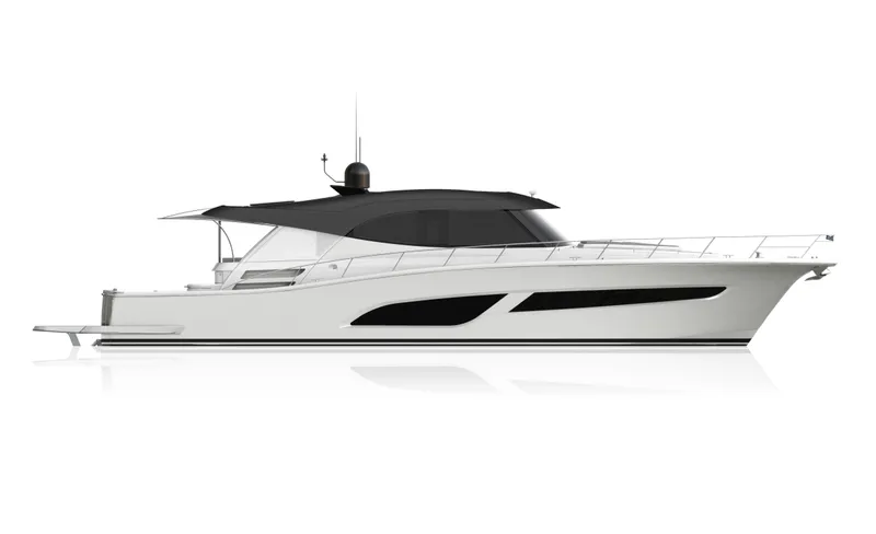 Slide: The Image of 2026 Riviera 645 SUV luxury yacht side view. - 2
