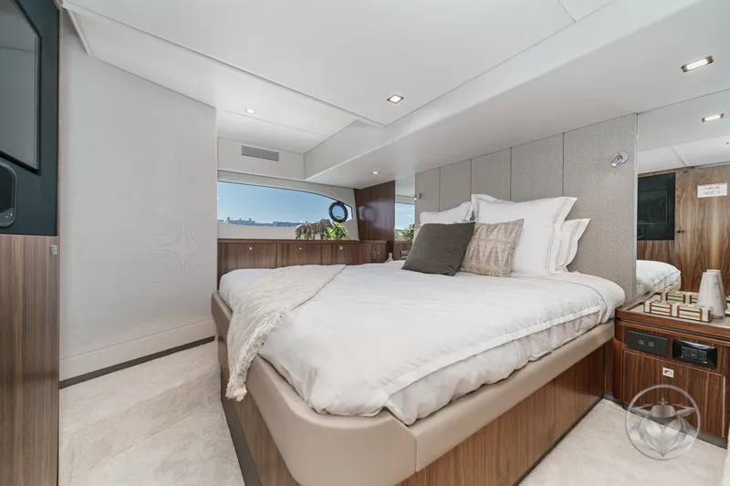 Slide: The Image of Luxurious bedroom interior of 2026 Riviera 4600 Sport Yacht Platinum Edition. - 43