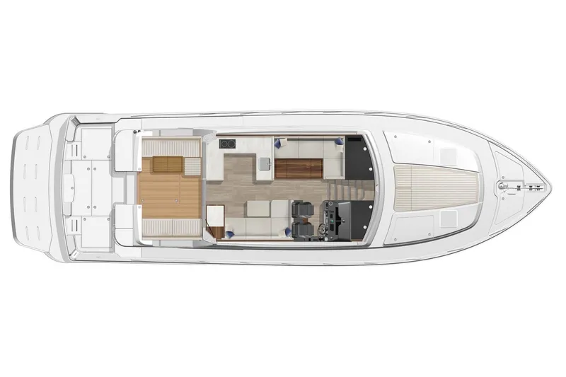 Slide: The Image of Luxurious interior of 2026 Riviera 505 SUV yacht with modern kitchen and scenic water view. - 29