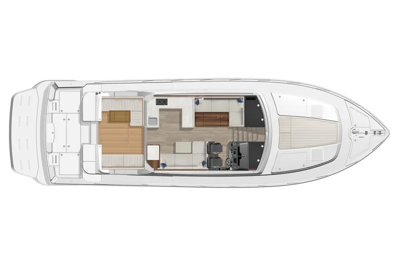 Slide: The Image of Luxurious interior of 2026 Riviera 505 SUV yacht with modern kitchen and scenic water views. - 30