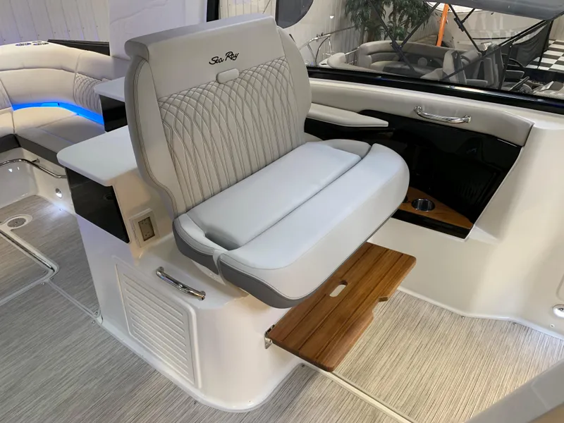 Slide: The Image of 2023 Sea Ray Sundancer 370 OB interior seating and table. - 25