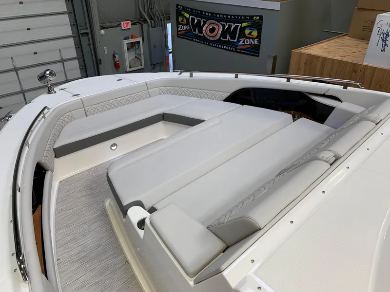 Slide: The Image of 2023 Sea Ray Sundancer 370 OB boat interior with spacious seating area. - 28