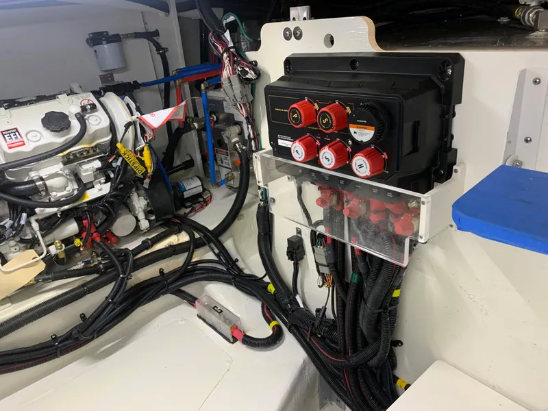 Slide: The Image of Engine compartment of a 2023 Sea Ray Sundancer 370 OB boat. - 45