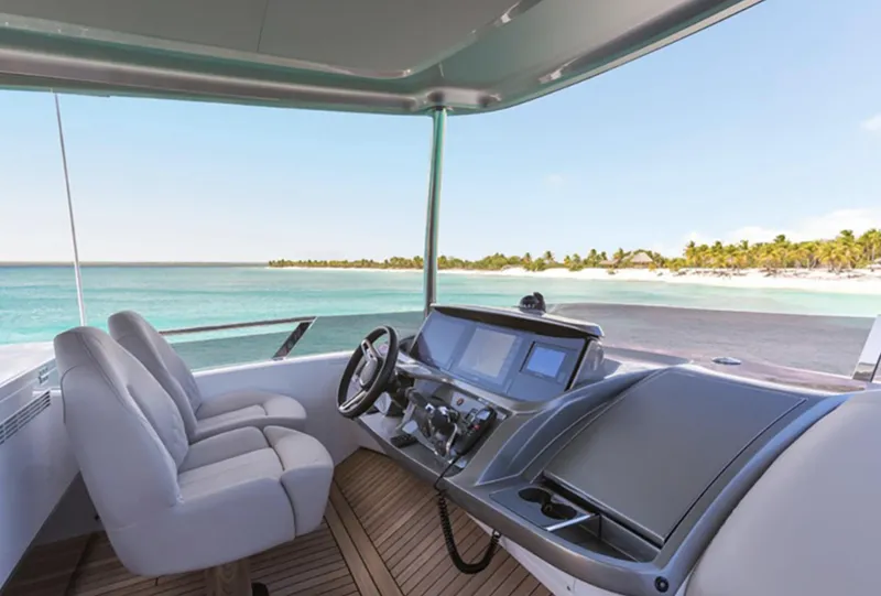 Slide: The Image of Luxurious Princess F55 yacht cockpit with ocean view, 2025 model. - 12