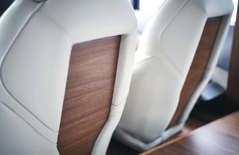 Slide: The Image of Luxury interior of 2025 Princess F55 yacht with leather and wood finish. - 31