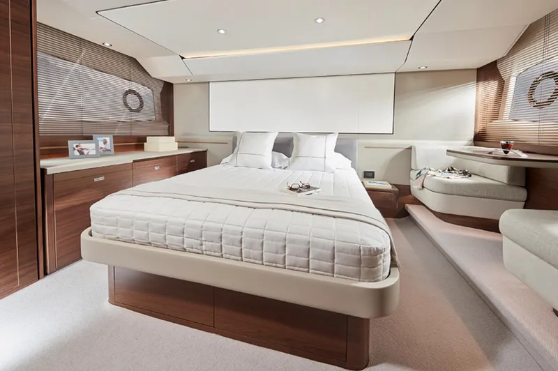 Slide: The Image of Luxurious bedroom interior of 2025 Princess F55 yacht with modern design. - 34