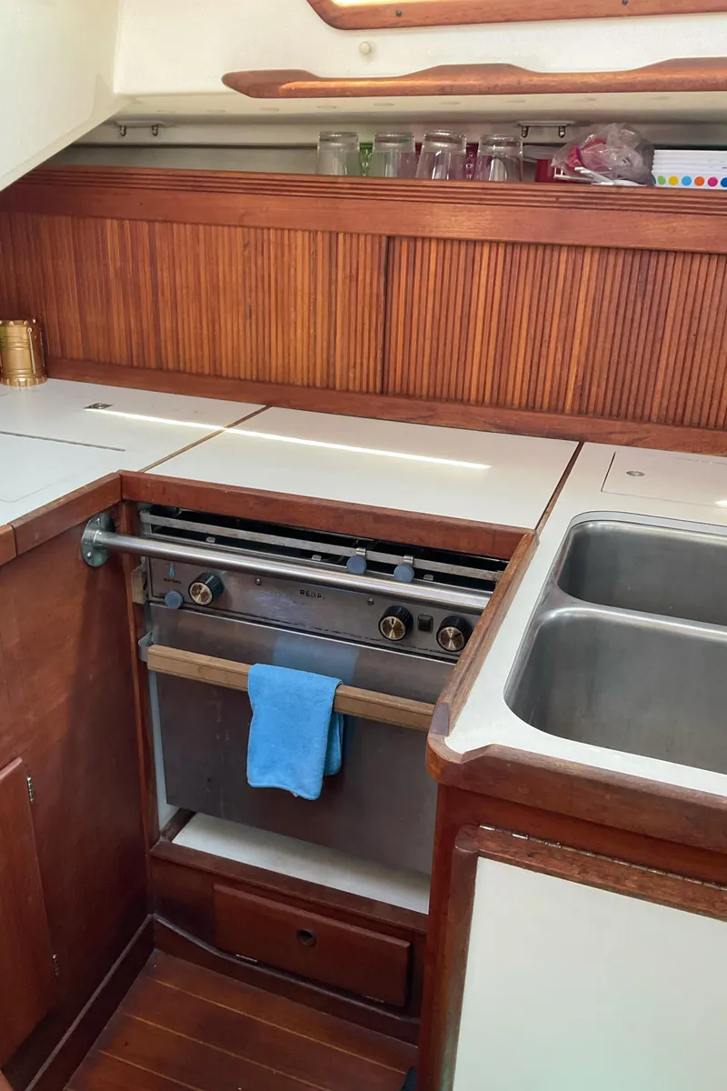 Slide: The Image of 1989 Sabre 34 MK II yacht galley with stove and sink - 25
