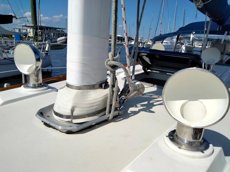 Slide: The Image of Close-up of 1989 Sabre 34 MK II sailboat deck with mast and rigging. - 6
