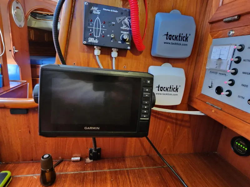 Slide: The Image of Garmin navigation system on a 1989 Granada 375 Atlantica sailboat control panel. - 11