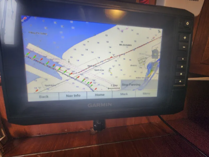 Slide: The Image of Garmin navigation system on 1989 Granada 375 Atlantica boat displaying nautical chart. - 15