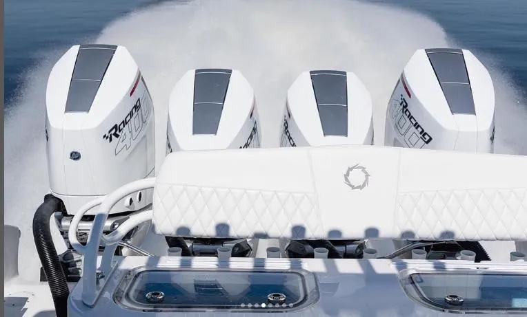 Slide: The Image of 2024 Fountain Bluewater 38 Tournament Edition with quad outboard engines. - 11