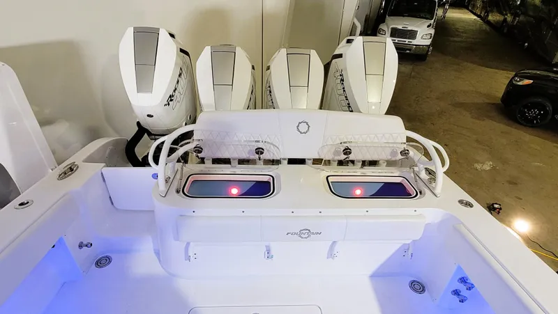 Slide: The Image of 2024 Fountain Bluewater 38 Tournament Edition boat with quad outboard engines. - 31