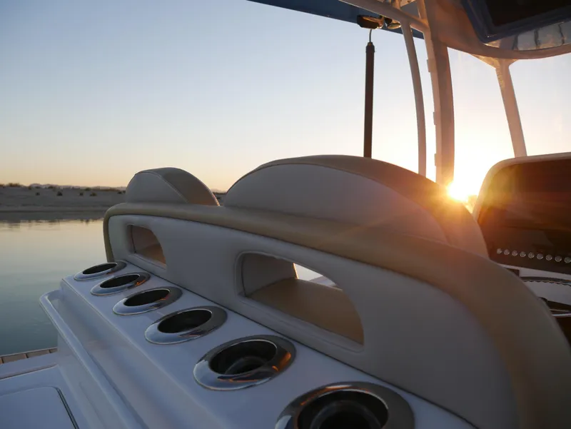 Slide: The Image of 2025 Mag Bay 33 CC boat interior at sunset. - 20