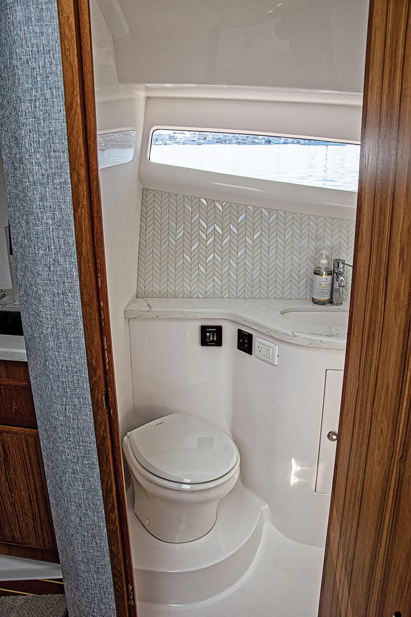 Slide: The Image of Modern bathroom in 2025 Mag Bay 42 yacht with sleek design and natural light. - 30