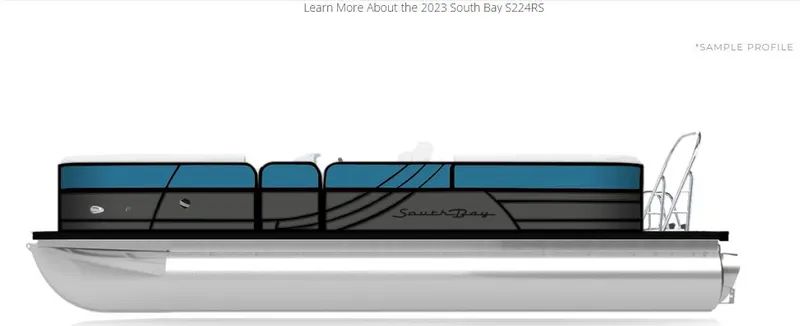 Slide: The Image of 2023 South Bay RearSeating 200hp pontoon boat, side profile view. - 30