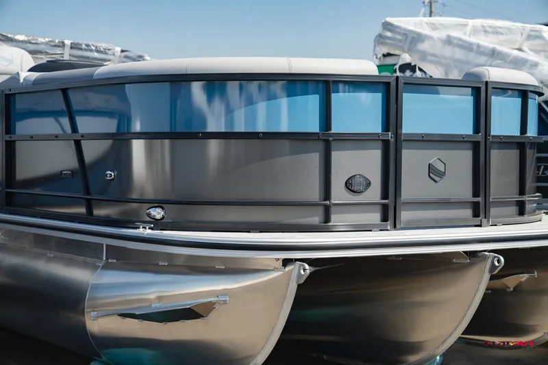 Slide: The Image of 2023 South Bay RearSeating 200hp pontoon boat, front view. - 31