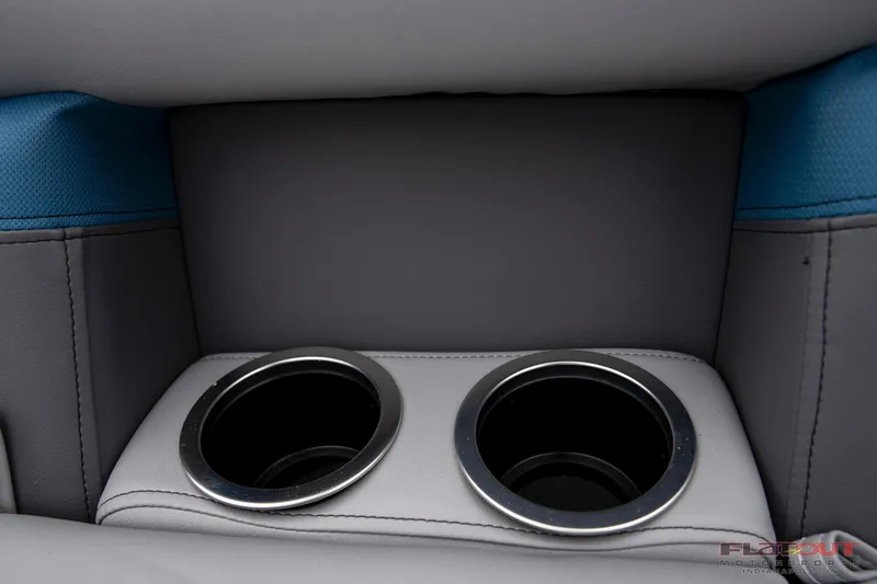 Slide: The Image of 2023 South Bay RearSeating 200hp cup holders in grey and blue upholstery. - 4