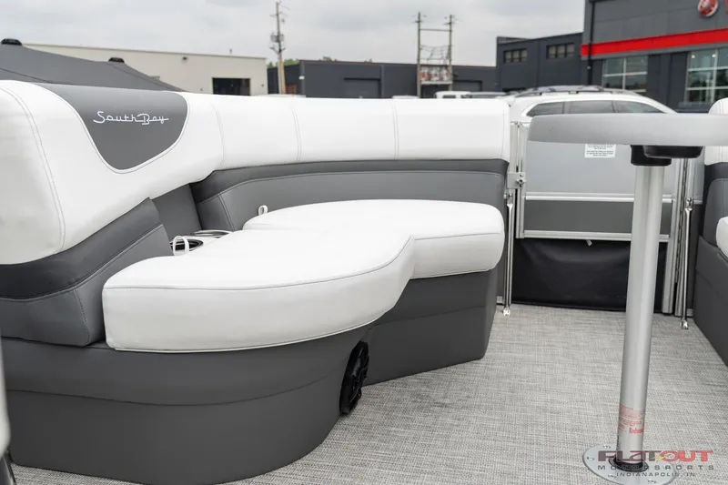 Slide: The Image of 2023 South Bay S224 Cruise & Fish 200HP pontoon boat interior with white and gray seating. - 4