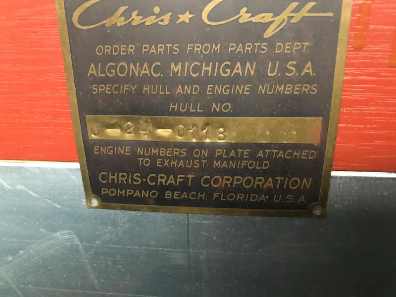 Slide: The Image of 1960 Chris-Craft 24 Sportsman hull identification plate, Algonac, Michigan, USA. - 26