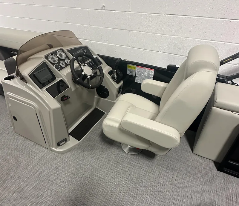 Slide: The Image of 2025 Sylvan Mirage X3 CLZ DH boat interior with black privacy curtain. - 15