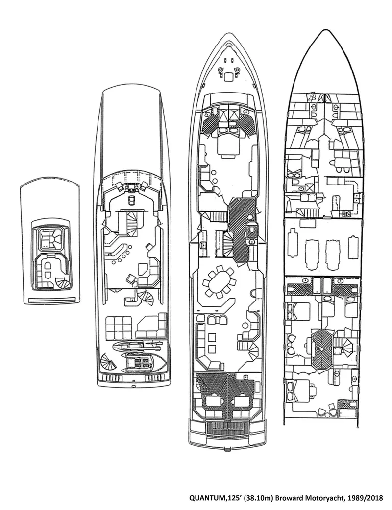 Slide: The Image of Floor plan of 1989 Broward Tri-Deck motor yacht, showcasing detailed interior layout. - 39