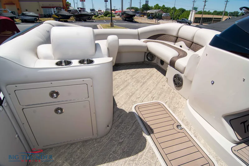 Slide: The Image of Interior of 2022 JC SunLounger 25 TT Sport pontoon boat with plush seating and storage. - 36