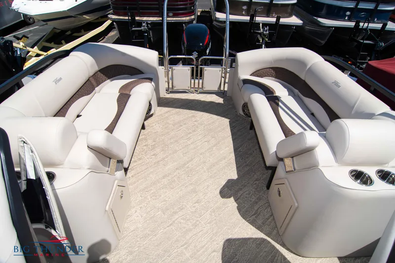 Slide: The Image of 2022 JC SunLounger 25 TT Sport boat interior with plush seating and modern design. - 39