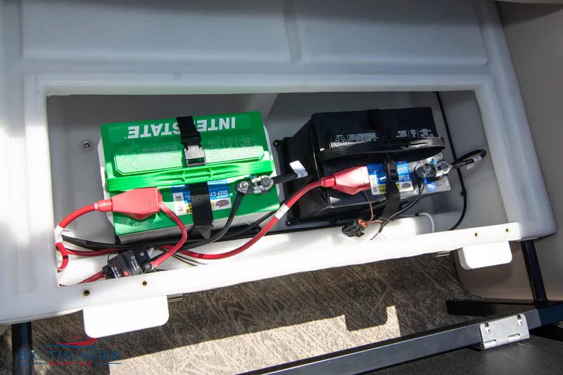 Slide: The Image of Battery compartment of 2022 JC SunLounger 25 TT Sport with Interstate batteries. - 47
