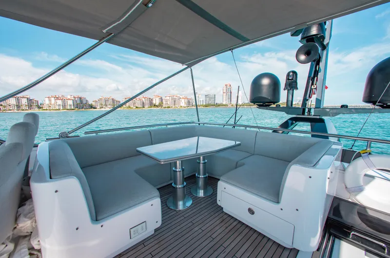 Slide: The Image of Luxurious 2022 Azimut S8 yacht deck with elegant seating and ocean view. - 14
