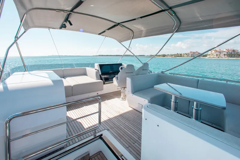 Slide: The Image of Luxurious 2022 Azimut S8 yacht interior with spacious seating and ocean view. - 17