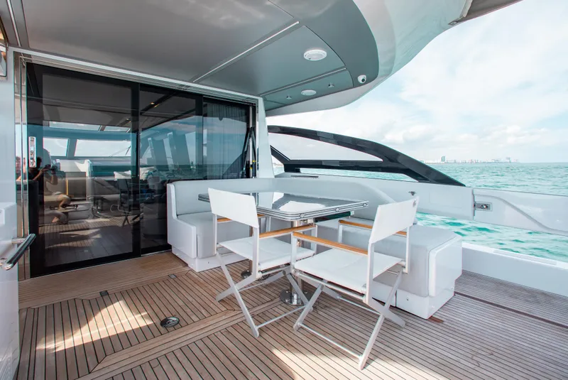 Slide: The Image of Luxury Azimut S8 2022 yacht deck with seating, ocean view, and modern design. - 20