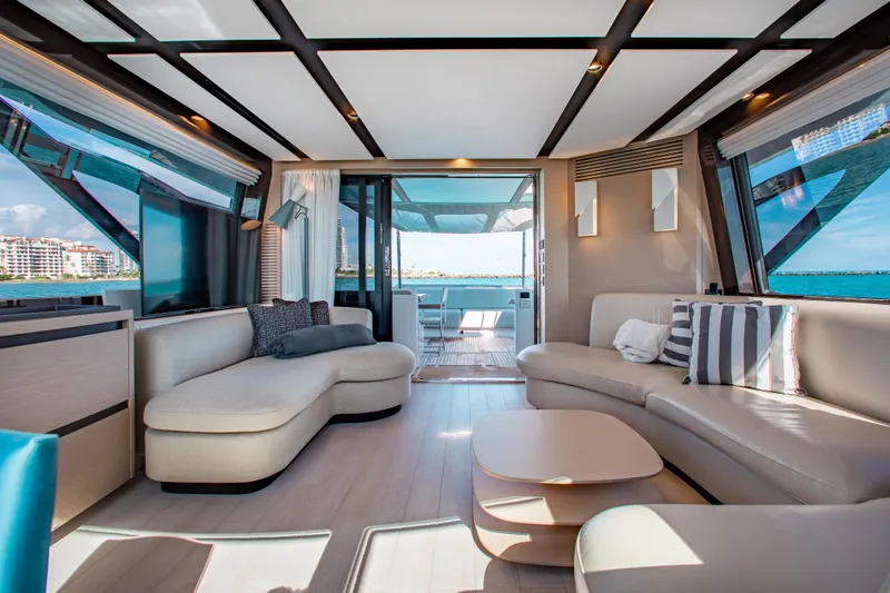 Slide: The Image of Luxurious interior of 2022 Azimut S8 yacht with modern seating and ocean view. - 26
