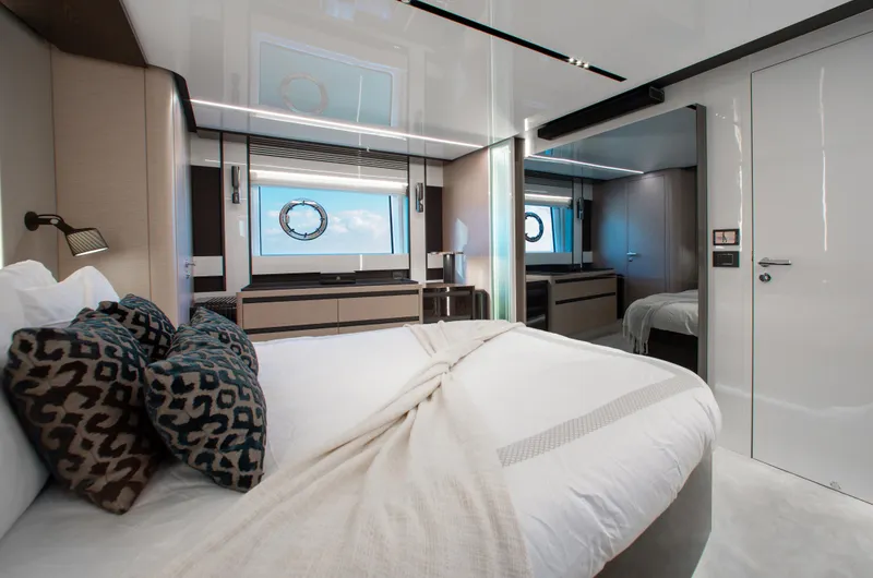 Slide: The Image of Luxurious bedroom interior of 2022 Azimut S8 yacht with modern design and elegant decor. - 36