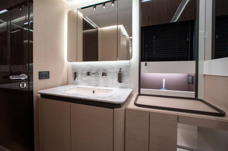 Slide: The Image of Luxurious bathroom interior of 2022 Azimut S8 yacht with modern fixtures and elegant design. - 45