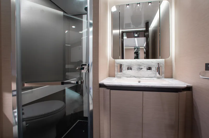 Slide: The Image of Luxurious bathroom interior of 2022 Azimut S8 yacht with modern fixtures and elegant design. - 46