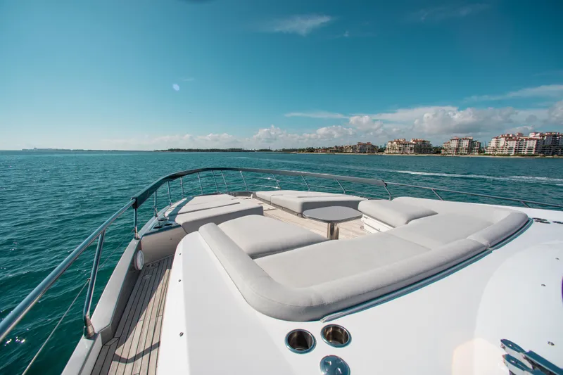 Slide: The Image of Luxurious 2022 Azimut S8 yacht deck with ocean view and sunny sky. - 8