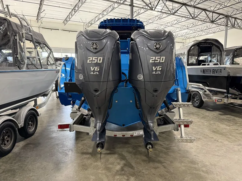 Slide: The Image of 2023 Stabicraft 2750 Ultra Centercab with twin 250 HP V6 engines. - 23