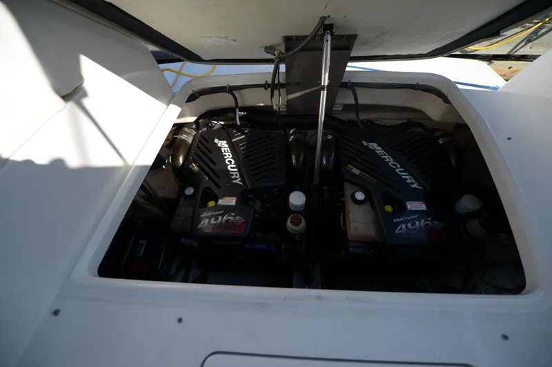 Slide: The Image of Engine compartment of a 2007 Formula 34 PC boat with twin Mercury engines. - 39