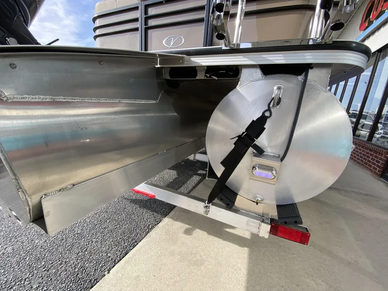 Slide: The Image of 2023 Veranda VTX 22RC pontoon boat undercarriage and trailer detail. - 10