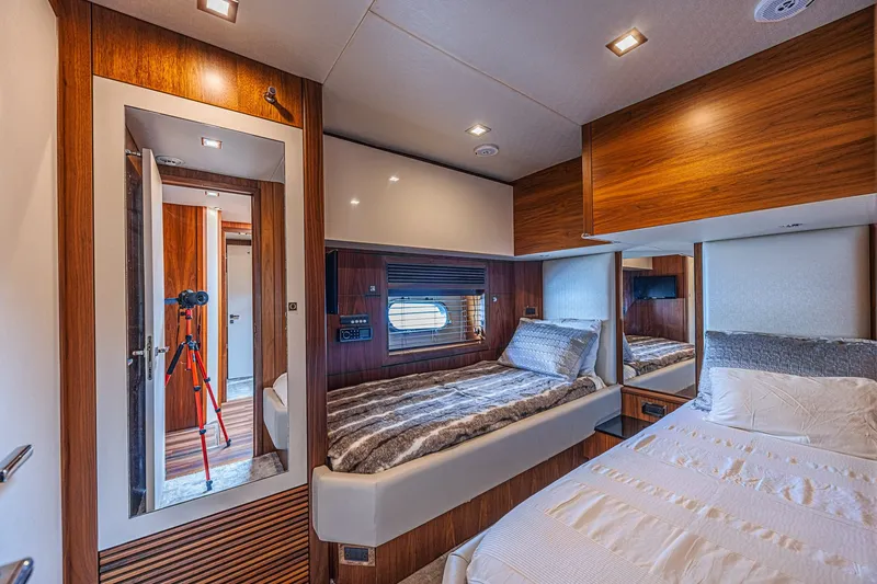 Slide: The Image of Luxurious cabin interior of 2013 Sunseeker Predator 84 yacht with modern wood finishes. - 56