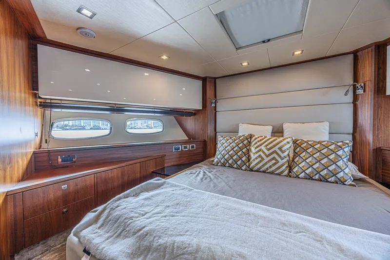Slide: The Image of Luxurious bedroom interior of 2013 Sunseeker Predator 84 yacht with elegant wood finish. - 51
